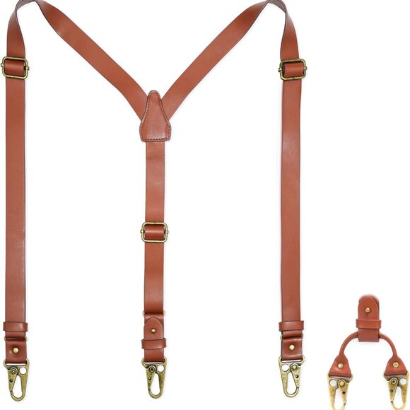 Leather Suspenders for Men - Heavy Duty Brown Suspenders for Big and Tall Men -